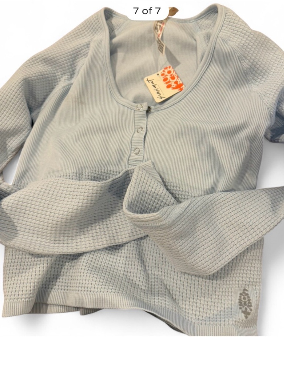 NWT Free People Light Blue Waffle Henley Crop Long-Sleeve Top - Picture 6 of 7